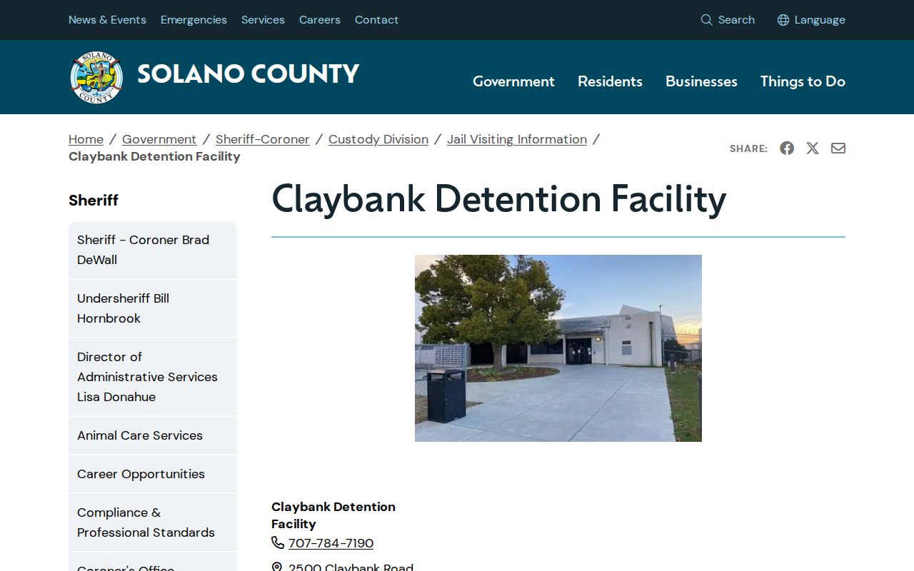Claybank Detention Facility information page
