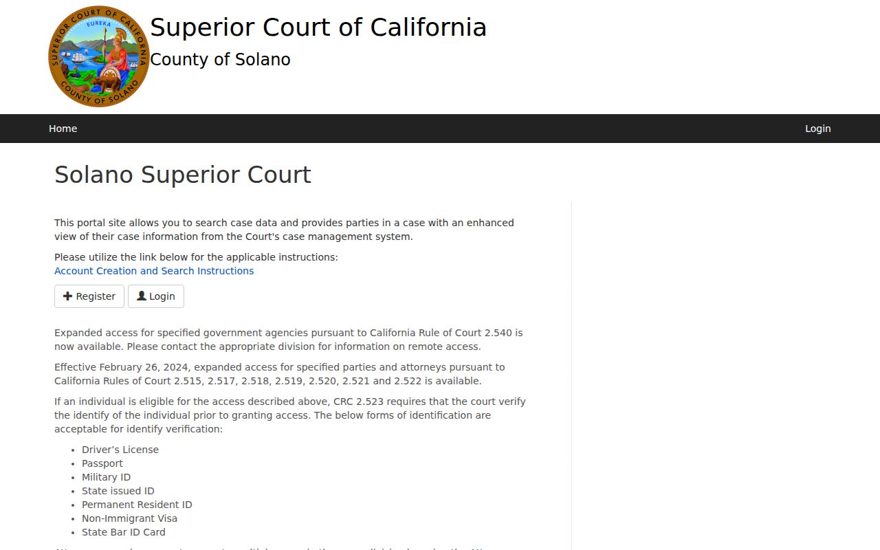 Solano County criminal history court portal