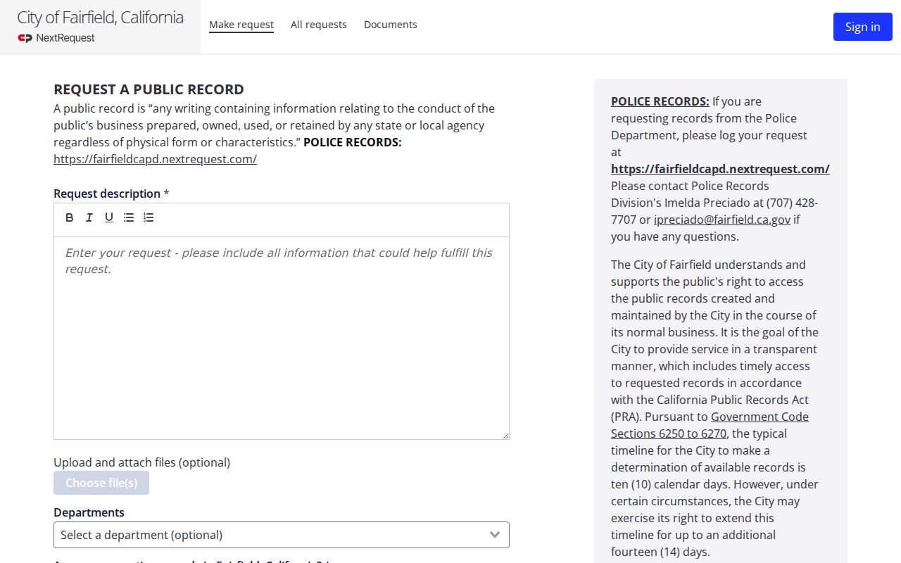 Fairfield criminal history public records request portal