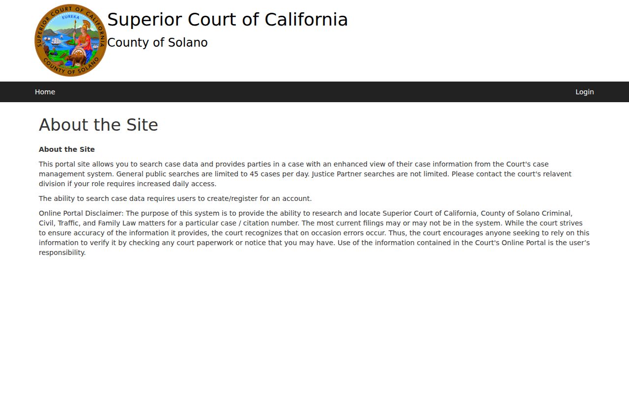 Solano County criminal court case portal access notice