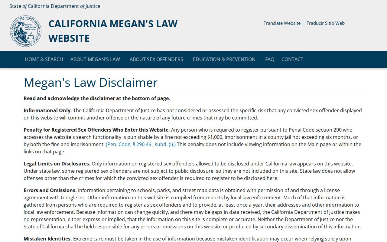 California Megan's Law Website registry search